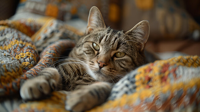 a cat Iying on a blanket