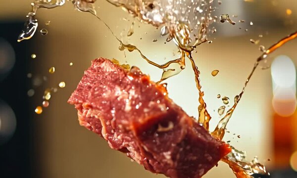 Beef milled meat flying from a pan