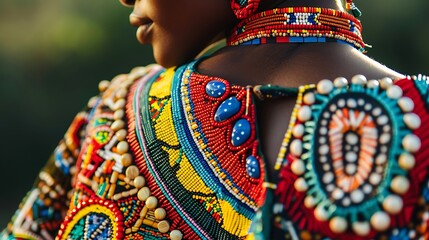 Colorful Beaded Necklace and Clothing Detail