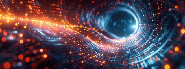 Obraz premium Futuristic Digital Vortex with Glowing Data Streams and Binary Codes in Cyberspace