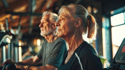 A couple exercising together on a treadmill, promoting fitness and teamwork