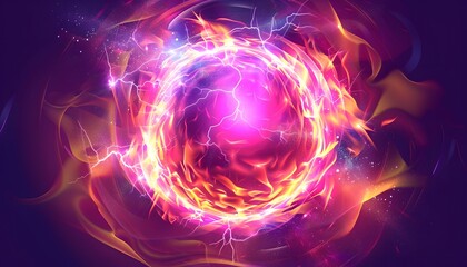 Obraz premium pink glowing circle crystal on dark background