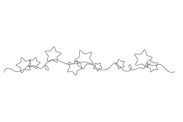 Festive stars drawn in a continuous line in minimalism, single line. Editable vector contour.