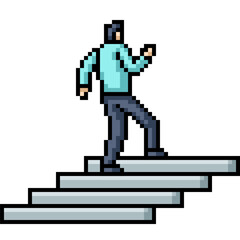 pixel art of man up stair