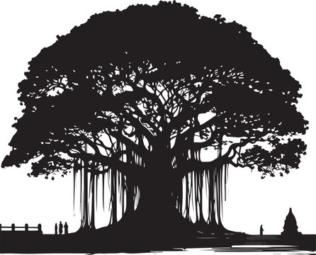 Banyan Tree Silhouette Vector Illustration