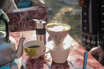 Coffee drip with equipment tool morning hot aromadrink
