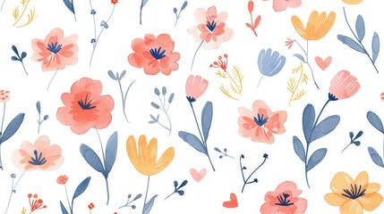 Colorful cartoon flowers on white background generated with AI