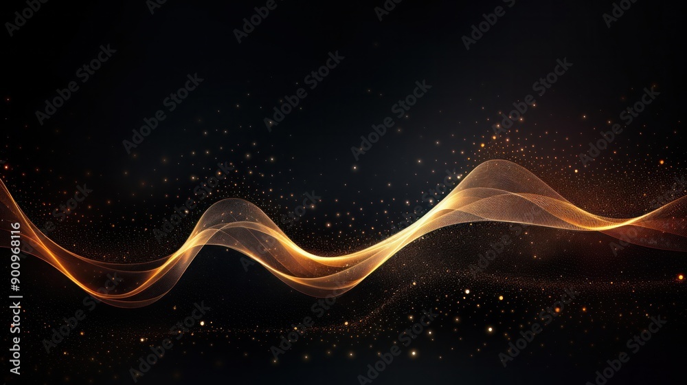 Poster abstract futuristic background featuring a dynamic wave of interconnected dots and lines, creating a