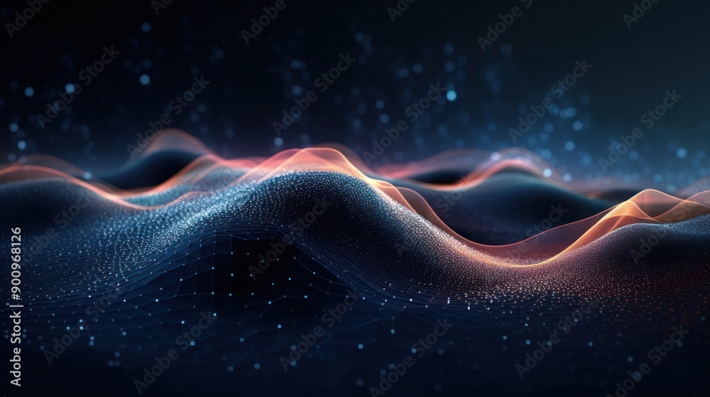Aufkleber abstract futuristic background featuring a dynamic wave of interconnected dots and lines, creating a