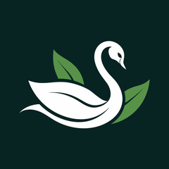 Swan and leaf logo with line style vector art Illustration 