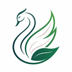 Obraz premium Swan and leaf logo with line style vector art Illustration 