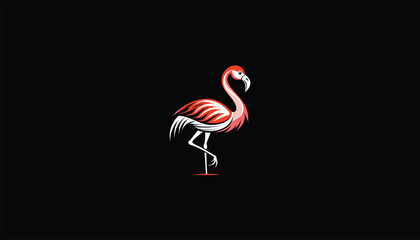 flamingo, Vector Image of Flamingo with White Outline on Black Background 