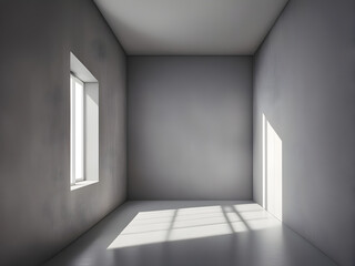 Fototapeta premium empty white roomEmpty minimal room with window shadow on a Grey wall on Background