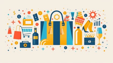 Obraz premium A colorful image of a shopping bag with various items such as a bottle