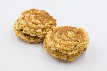 Stack of rice cracker, rice cracker with coconut palm sugar.