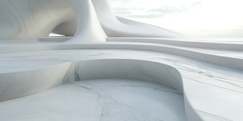 Abstract Marble Platform An abstract 3D white marble platform with artistic curves and lines, perfect for a contemporary display setting. 