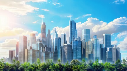 Fototapeta premium Cityscape with high-rise buildings showcasing cutting-edge designs