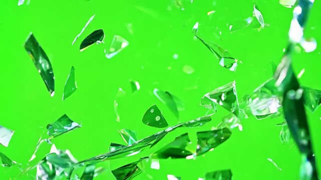 Breaking Glass Motion Graphic on Green Background for Dynamic Visual Effects Generative AI