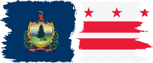 District of Columbia USA - Washington, DC and Vermont state grunge brush flags connection, vector