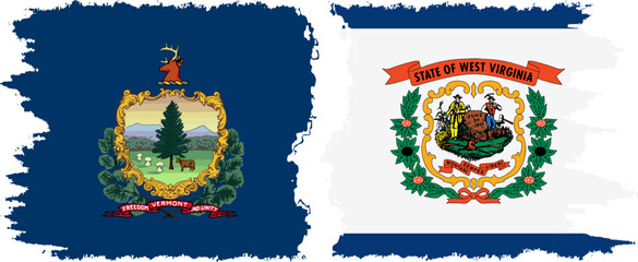 West Virginia and Vermont states grunge brush flags connection, vector