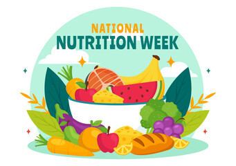 National Nutrition Week Day Vector Illustration on September 7 with Healthy Food and Lifestyle Choice such as Fruits and Vegetables in the Background
