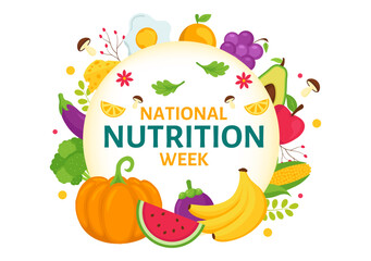 National Nutrition Week Day Vector Illustration on September 7 with Healthy Food and Lifestyle Choice such as Fruits and Vegetables in the Background