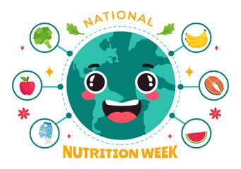 National Nutrition Week Day Vector Illustration on September 7 with Healthy Food and Lifestyle Choice such as Fruits and Vegetables in the Background