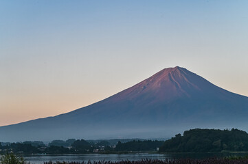 日本山梨県河口湖からの夜明け前の富士山