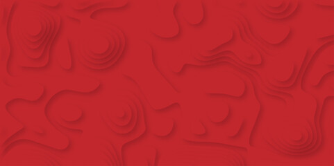Abstract wavy line 3d paper cut red background with shadows. Abstract realistic papercut decoration textured with wavy layers. Topographic contour lines vector map seamless pattern vector.