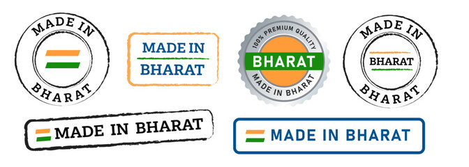 Naklejka premium Made in Bharat India rubber stamp orange green emblem sticker seal badge