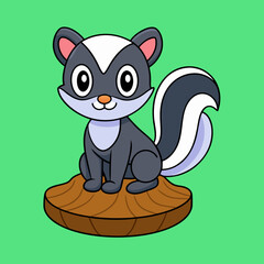 Cartoon skunk posing on tree stump vector art Illustration 