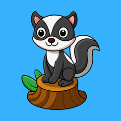 Cartoon skunk posing on tree stump vector art Illustration 