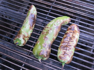 Three Roasted Hatch Chili Peppers on the Grill 