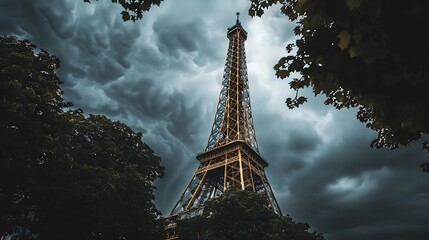 The famous Eiffel Tower in Paris France under a cloudy sky : Generative AI