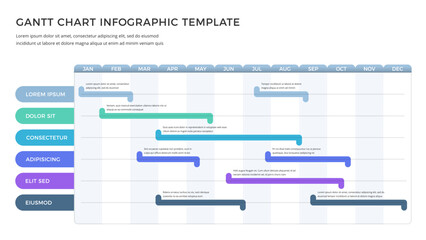 Project timeline infographic template with 6 tasks, gantt chart, vector eps10 illustration
