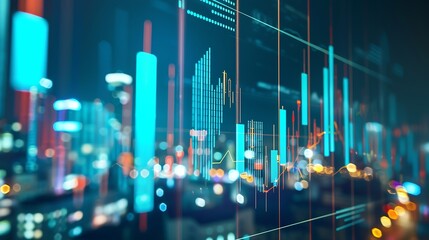 Image of financial data processing over cityscape Global business finances computing and data processing concept digitally generated image : Generative AI