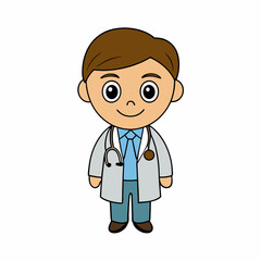 Fototapeta premium Happy young doctor cartoon isolated vector art Illustration