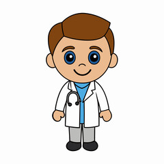 Fototapeta premium Happy young doctor cartoon isolated vector art Illustration