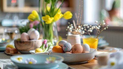 easter table decorations ready for a family meal at home : Generative AI