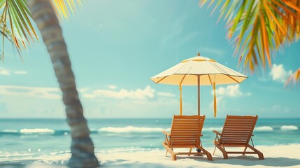 Obraz premium Summer Resort Beach Sea Relax Travel Vacation Palm Tropic Copy Space Banner Background Hotel : Generative AI