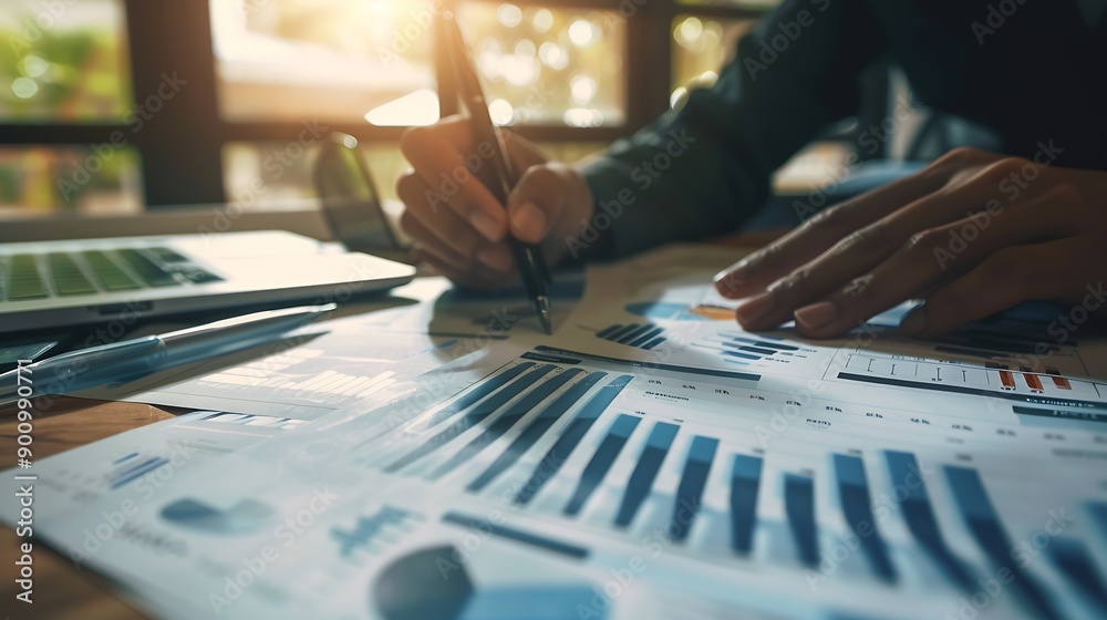 Aufkleber business data analysis finance and investment concept investor analyzing sale data with financial gr