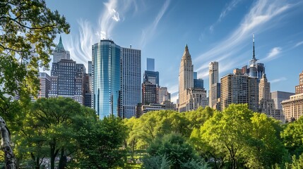 Obraz premium View of highrise skyscrapers in Manhattan New York United States : Generative AI