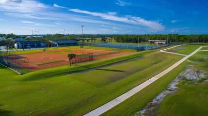 Sports facilities at public school in North Port Florida American football stadium tennis court and baseball diamond sport infrastructure : Generative AI