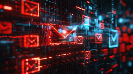 Fototapeta premium Phishing attack representation with a computer screen showing a suspicious email, warning signs