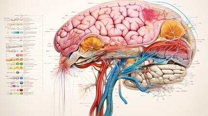 A human brain with highlighted areas showing different cognitive functions