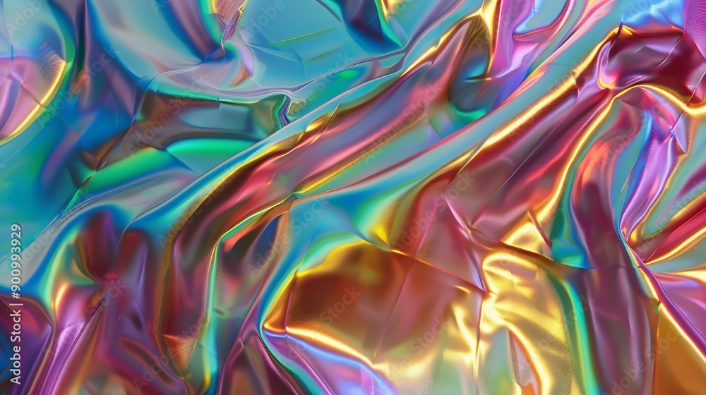 Aufkleber Processed collage of Iridescent fabric trendy cloth holographic texture Background for banner backdrop or texture for 3D mapping : Generative AI