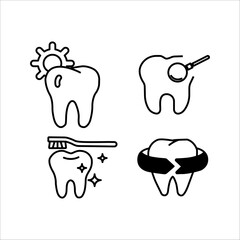 Set of gear icons. Dental care, preventive check-up, stomatology services, teeth, toothache, oral hygiene, linear design. Vector illustration.