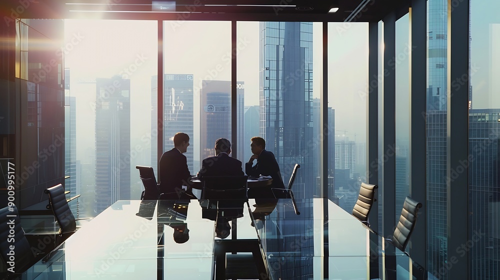 Poster meeting to present the finance executive business team discuss meetings to plan work investment proj