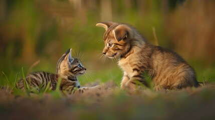 Naklejka premium A Heartwarming Moment Between a Dog and Cat at Play Puppy And Kitten Dog and Cat Playing Together : Generative AI