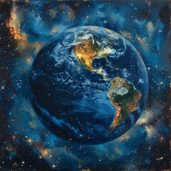Obraz premium Planet Earth in Beautiful Blue Galaxy